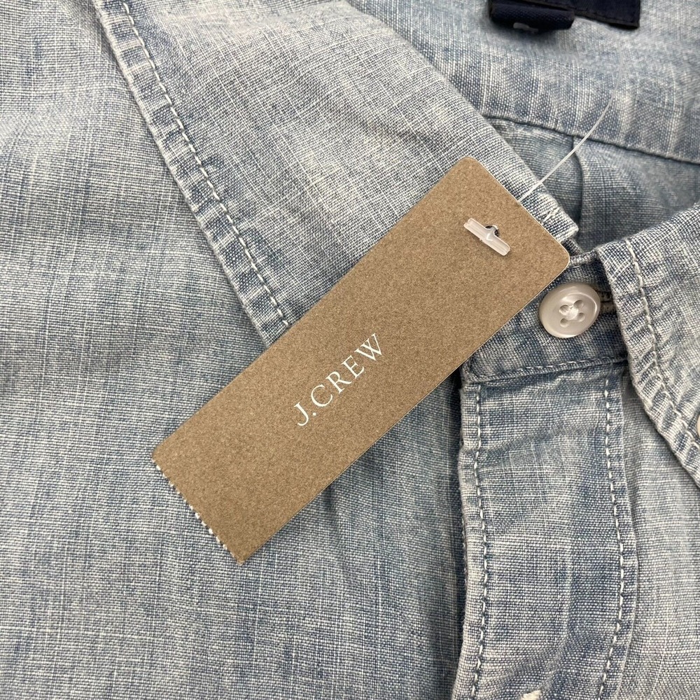 J. Crew Jean Shirt Mens 2XL Blue Denim Look Button Down Short Sleeve NWT - Picture 7 of 11
